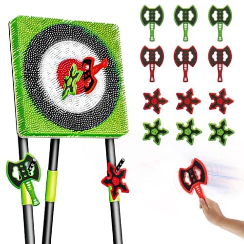 Image of Axe Throwing Game for Backyard - 6 Throwing Axe & 6 Throwing Stars, Foldable Stand,Outdoor/Indoor for Kids & Adults &Families Yard Carnival Games, Green