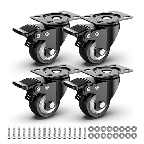Image of HOLKIE Castor Wheels 50mm Swivel Heavy Duty Castor Wheels for Furniture with Brake Total Capacity 250kg (pack of 4) - Free Screws