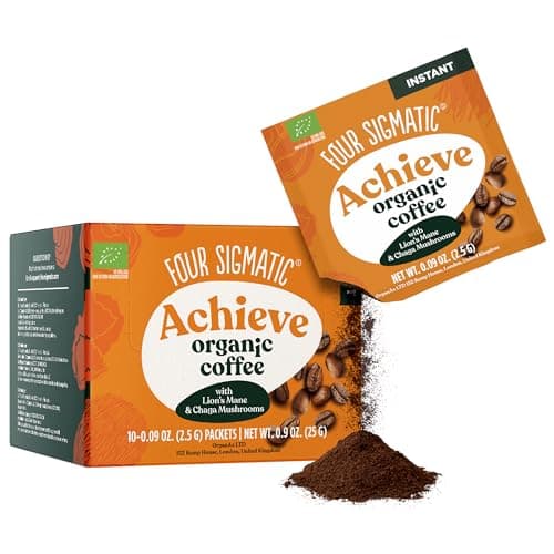 Image of Four Sigmatic Organic Mushroom Coffee | Arabica Instant Coffee Singles with Lion's Mane, Chaga and Rhodiola | Mushroom Coffee Instant Mix for Better Focus and Immune Support | 10 Packets