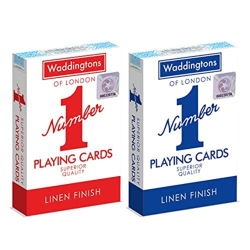 Image of Waddingtons Number 1 Playing Card Game, play fish, slap jack, crazy eights and rummy, Great Travel Companion, Gifts and Toys for Boys, Girls and Adults-Single or 1 Deck of Cards in Red or Blue Colour