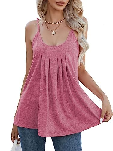 Image of iChunhua Floaty Summer Sleeveless Tops Solid Womens Vest Tops Size 12 Hot Pink M