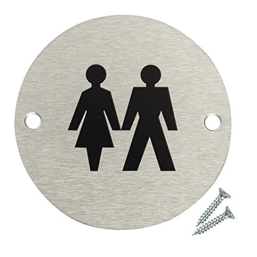 Image of Fire Door Guru® Unisex Toilet Door Sign - 76mm Disc - Stainless Steel Safety Sign - Fixings Included