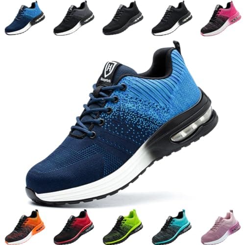Image of Nasogetch Safety Trainers Steel Toe Cap Trainers Men Women Lightweight Breathable Safety Shoes Work Trainers with Cushioning Blue UK 8 Label Size 42