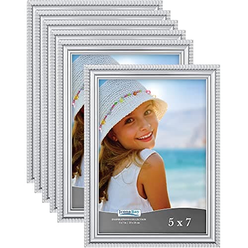 Image of Icona Bay - 7x5 inch Picture Frames - Silver, 6 Pack - Beautifully Detailed Moulding - Contemporary Picture Frame Set - Wall Mount or Table Top - Inspirations Collection