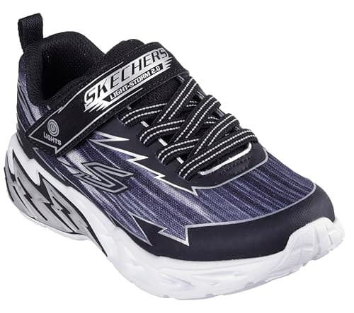 Image of Skechers Boy's Light Storm 2.0 Bolt-Brights Sneaker, Black & Gray Synthetic/Textile/Silver Tri, 1 UK