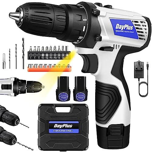 Image of Mini Cordless Drill Driver Kit w/ 2 Li-ion Batteries, 12V Electric Screwdriver Driver Tool Kit with LED Work Light, Max Torque 45 N.m, 3/8 Inch Keyless Chuck, 18+1 Position, Dual Speed 0-400/1400rpm