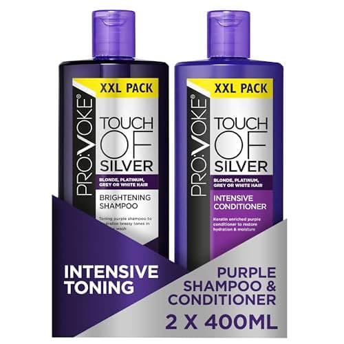 Image of PROVOKE Touch Of Silver Brightening Purple Shampoo & Intensive Conditioner 400ml, Neutralises Yellow & Orange Tones, Formulated With Violet & Blue Pigments