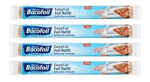 Image of 4 x EasyCut Aluminium Foil Refill Roll Extra Tear & Heat-Resistant Perfect for Grilling Baking Roasting Wrapping Freezing – 30cm x 15m