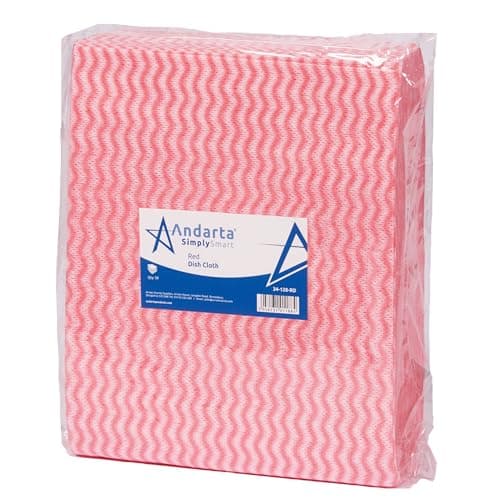 Image of andarta - Red J-Dish Cloths - Pack of 50 (35 x 42cm) - Versatile Cleaning Cloths for Kitchens, Bathrooms and General Areas - Absorbent, Quick-Drying, Washable and Lightweight