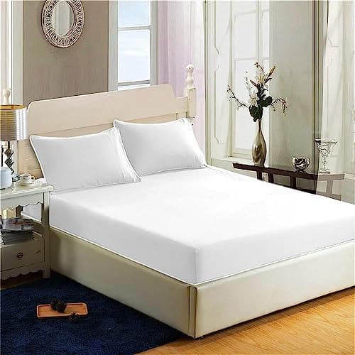 Image of 200 Thread Count 100% Egyptian Cotton Fitted Sheet - 16"/40cm Extra Deep Fitted Bed Sheet - Luxury Ultra Soft Bottom Sheet - Deep Pocket Stretches Up to 16" (White, Double)