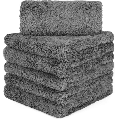 Image of HIDMD Microfibre Edgeless Car Towels Professional Microfiber Cloths for Car AUTO MOTO Drying Washing Detailing Buffing Polishing Plush Edgeless Cloth 16x16 inch 6Pack Grey