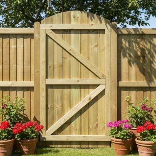 Image of Made to Measure 6ft Wooden Garden Gate, Custom T&G Fully Framed Arch Top Treated Timber Door for Outdoor Pathway Home Access, MAX 180cm High x MAX 90cm Wide