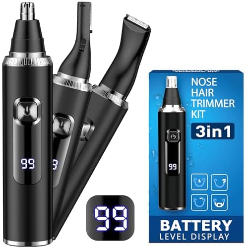 Image of Nose Hair Trimmer for Men,3 in 1 USB Nose Trimmer with LED Battery Display,Painless Dual Edge Blades Nasal Hair Trimmers for Men,Eyebrow Razor,Ear Facial Hair Remover,IPX7 Waterproof,Easy Cleansing
