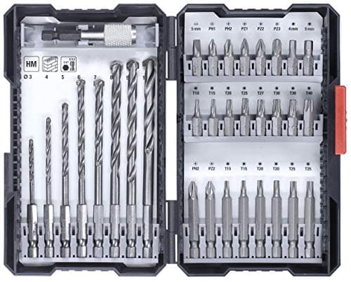 Image of kwb 33-piece Hex Shank Box with 8 HM Stone Drill Bits and PH, PZ, and TX Bits Set with Bit Holder