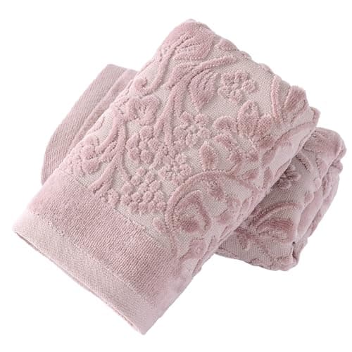Image of sense gnosis Jacquard Full Embossed Velvet Floral Vine Pattern Hand Towel Set of 2 Super Soft 100% Cotton Highly Absorbent Decorative Hand Towels for Bathroom Spa 13x 29 Inch, Purple