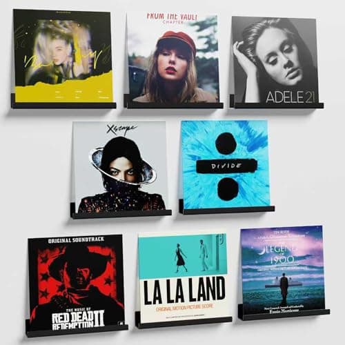 Image of Viymgit 8 Pack Vinyl Record Shelf Wall Mount, 12" Vinyl Holder for Album Record Storage & Display, Black Acrylic Floating Shelves for Wall Photo Decor, Picture Ledge, Kids Bookshelf, Magazine Rack