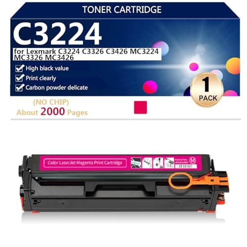 Image of C3224 C3220K0 C3220C0 C3220M0 C3220Y0 Compatible Toner Cartridge (No Chip) for Lexmark C3224 C3326 C3426 MC3224 MC3326 MC3426 Printers, Electronics Accessories, Printer Supplies ,Magenta