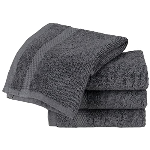 Image of Sue Rossi Face Cloth Set of 4, Egyptian Combed Cotton, 30cm x 30cm Wash Cloth Flannel, Very Soft & Absorbent, Quick Dry 600gsm Bathroom Towels. (Dark Grey)