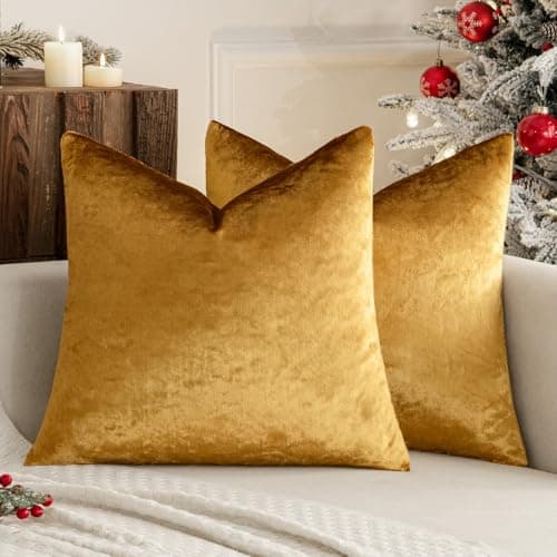 Image of MIULEE Champagne Gold Luxurious Velvet Cushion Covers Soft Decorative Square Throw Pillow Case Pillowcases for Livingroom Sofa Bedroom with Invisible Zipper 18"x18" 45cm x 45cm 2 Pieces
