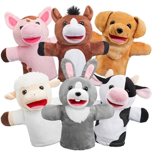 Image of JOYIN 6-Piece Animal Friends Hand Puppet Set with Working Mouth (Pack of 6) for Imaginative Play, Show & Theater, Easter/Birthday Party Supplies
