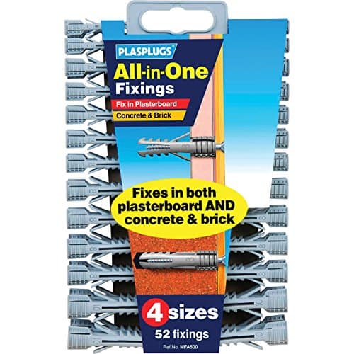 Image of Plasplugs All in One Fixings for Plasterboard, Concrete & Brick Assorted Sizes 5mm - 10mm Pack of 52