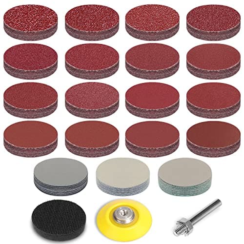 Image of STEBRUAM 50mm Sanding Discs 2 Inch, 190Pcs with 1 Pc 1/4” Shank and Buffering Backing Pad 40/60/80/100/120/150/180/240/320/400/600/800/1000/1200/1500/2000/3000/5000/7000 Grits Sanding Pads for Drill