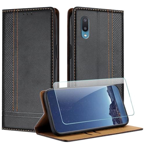 Image of JayModCase Case for Samsung Galaxy A02 / M02 with 1 Pack Screen Protector, PU Leather Flip Magnetic Buckle Wallet Cover with Card Slots Kickstand Compatible with Samsung M02 - Black