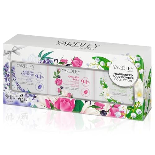 Image of Yardley London Perfumed Powder Trio Collection – English Lavender, English Rose & Lily of the Valley, Dusting Body Powder Gift for Women, Silky Soft Finish, Elegant Present for Self-Care