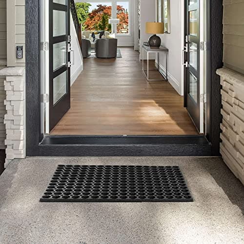 Image of Honeycomb Outdoor Rubber Doormat Boot Scraper Front Door Mat, Heavy Duty Recycled Rubber with Drainage Holes, Anti Fatigue Dirt Scraper Playground Garden Matting (80x60cm, 1.3cm Thick, Large)