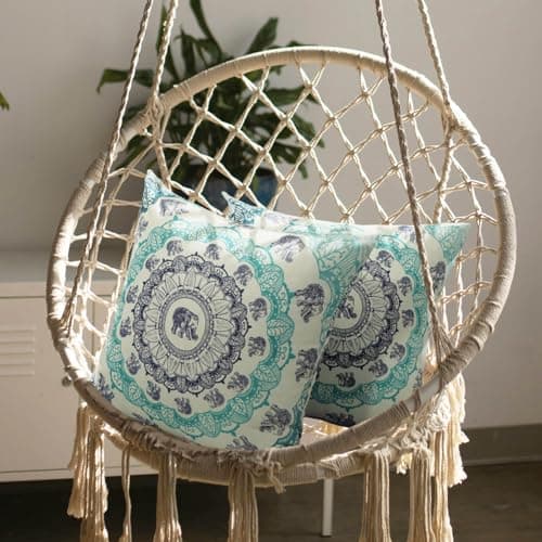 Image of Betadistor cushion covers 45 x 45 cm 2 Pcs Set Boho Style Elephants and Floral Printed Pillowcases Standard Size Sleeping 18 x 18 In Rectangle Throw Pillow for Bedroom Décor Sofa, Blue, 501-0008