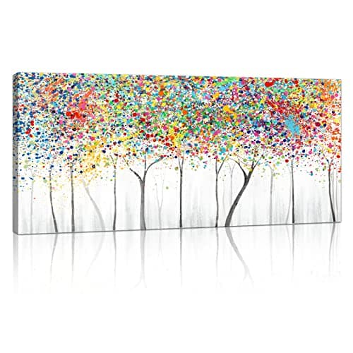 Image of FajerminArt Large Framed Canvas Wall Art Abstract Colorful Tree Blossom Pictures Painting on Canvas Prints for Living Room Bedroom Bathroom Kitchen Hallway Ready To Hang 20" x 48"/ 120cm x 50cm