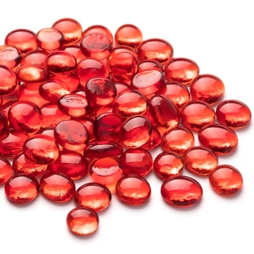 Image of Meschett 50PCS Mini Glass Gems,Red Mancala Stones Flat Bottom Marble Beads for Home Decorative Art Craft Vase Filler(0.5"~0.7")