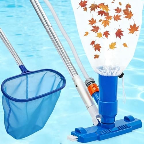 Image of Pool Cleaning Kit, 140cm 4.6ft Swimming Pool Vacuum Cleaner with Large Capacity Skimmer Net, Portable Telescopic Pole Pool Vacuum Cleaner, Handheld Pool Pond Hot Tub Net for Cleaning, Upgraded Brush