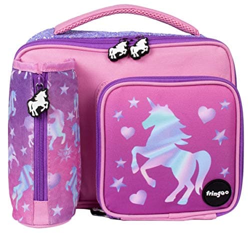 Image of Fringoo - Large Capacity Kids Square Lunch Bag | Small Cool Bag Kids Lunchbox | Perfect As School Lunch Bag for Girls - Unicorn Ombre
