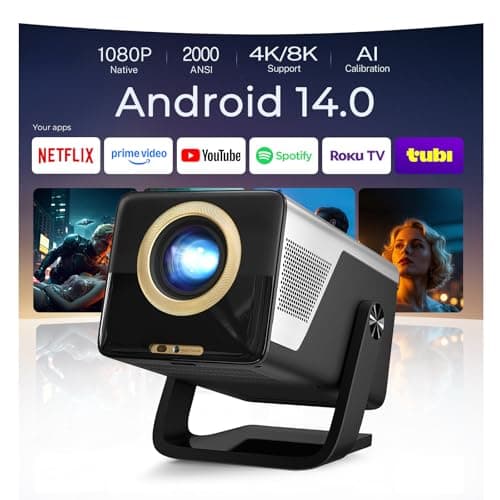 Image of [2000 ANSI/AI Visual Calibration/4K Support] X7 Native 1080P Smart Projector with Android 14 OS, Portable Movie Projector for Bedroom & Outdoor, AI Auto Focus & Keystone Black & Slate Gray Gold