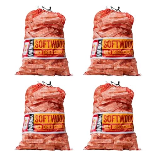 Image of Bulk 4 x 4kg Nets Quality Kindling Fire Starting Wood Kiln Dried 108L - Dried & Cut Easy Storage Netted Bags - Suitable for Burner Firepits Open Fires Stoves BBQs Pizza Ovens Barbecues Chimineas