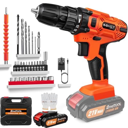 Image of Cordless Drill Driver 21V, Electric Drill Kit with 1500mAh LI-ion Battery, Cordless Screwdriver 25+1 Torque, 45N.m Max, 29PCS Accessory, 2 Variable Speed, LED Light for Home and Garden DIY Project
