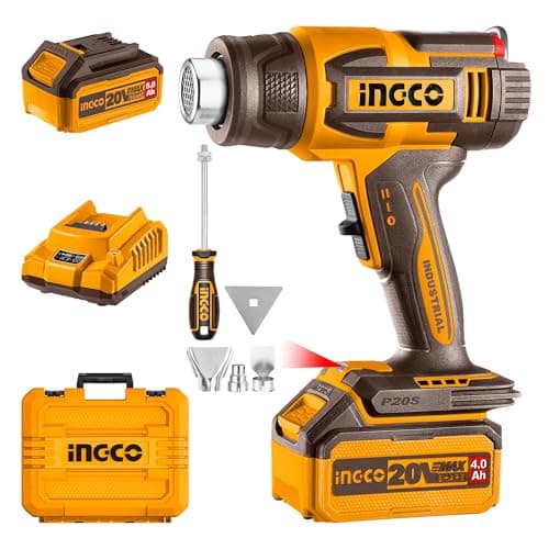 Image of INGCO 20V Cordless Hot Air Gun Max 1022°F (550°C), 100/200 L/min, Adjustable Temperature with LCD Display, with 1Pcs 5.0Ah Battery and Charger HGLI20035