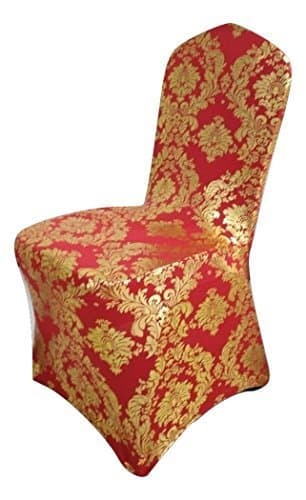 Image of L&L® Spandex Chair Cover Golden/Silver Floral Print Wedding Party Events Xmas (Red with golden Floral Print)