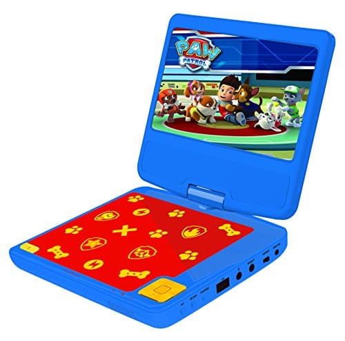 Image of Lexibook, Paw Patrol, Portable DVD player, 7” rotating screen for Children, Remote control, Car charger, USB port, rechargeable battery, blue/red, DVDP6PA