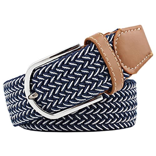 Image of JK Home 3.3cm Wide 105cm Braided Stretch Belt, Elastic Woven Waist Belts with PU Leather Buckle, Casual Men Women Canvas Belt