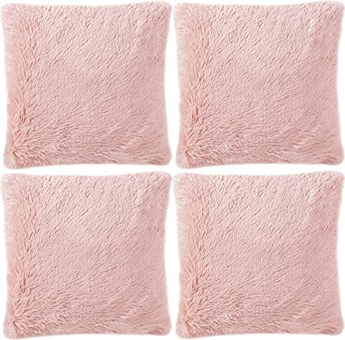 Image of Adore 4 x Long Pile Super Soft and Cuddly Shaggy 17x17 (43x43cm) Cushion Cover, Blush Pink