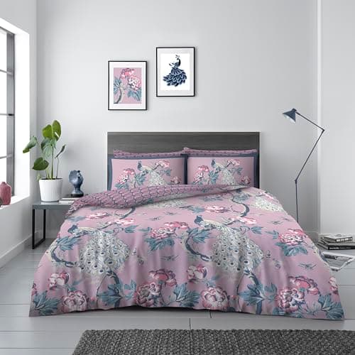 Image of GC GAVENO CAVAILIA Peacock Double Bedding Set, Botanical Quilt Cover Bedset For Kids Adults, Reversible Birdie Blossom Duvet Cover Set With Matching Pillowcases, Multi