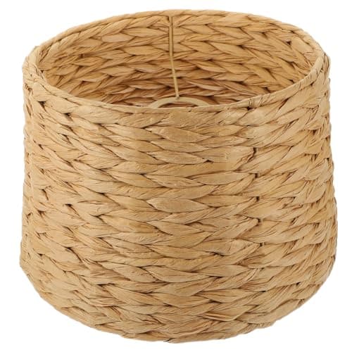 Image of POPETPOP Woven Drum Lamp Shade with Natural Seagrass Fiber Rustic Hanging and Table Lamp Cover for Living Room Restaurant and Hotel Decor Sturdy Braided Lampshades