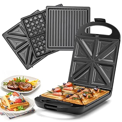 Image of Taylor Swoden 3-in-1 Sandwich Toaster & Waffle Maker, 1200W Family 4-Slice Toastie Maker with 3 Sets of Removable Non-Stick Plates, Panini Press & Grill, Deep Filled, Vertical Storage, Black - Bruno