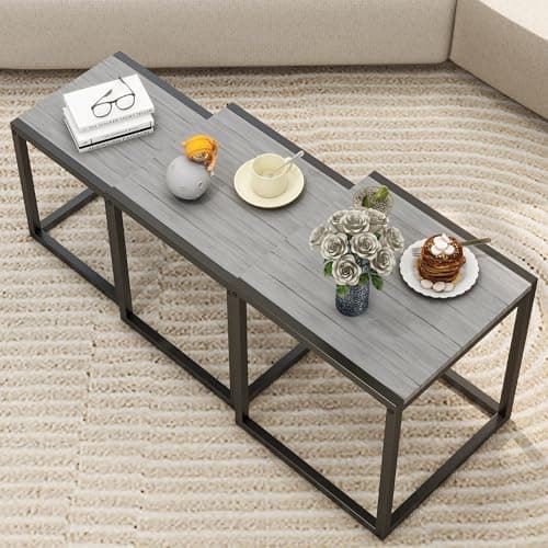 Image of DUMEE Wooden Nesting Tables Set of 3 Coffee Table, Stacking Side End Tables for Living Room, Grey