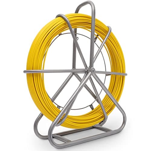 Image of 425FT Fish Tape Fiberglass 1/4 inch(6MM) Fishing Wire Puller Duct Rodder Cable Running Electrical Fishtape Tool Rod with Steel Reel Stand through Wall Pipe Length Marking In Meter