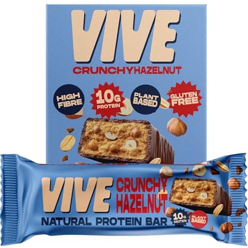 Image of Vive Vegan Hazelnut Protein Bar – High Protein Chocolate Coated, Plant-Based, Dairy-Free Snack - Pack of 12