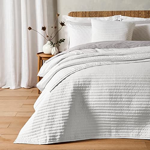 Image of Bianca Fine Linens Bedroom Quilted Lines 220x230cm Bedspread White