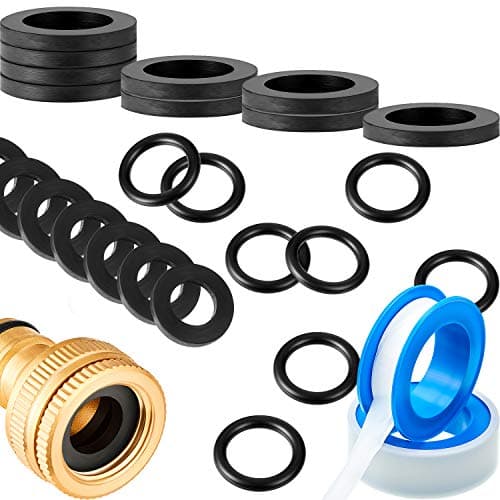 Image of 24 Pieces Rubber Hose Washer Tap Sealing Rings Set with 2 Pieces 12 mm PTFE Thread Seal Tape, Including 1/2 Inch Tap Connector Washer, Hose O Rings and 3/4 Inch Shower Hose Washers for Garden Fitting
